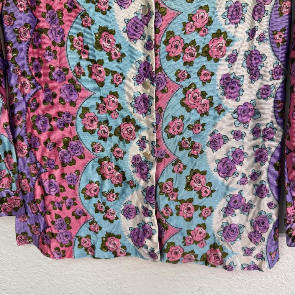 Vintage Stockton Shirt Womens Retro Floral Disco Button Up Blouse 70s 80s S/M - Picture 5 of 13